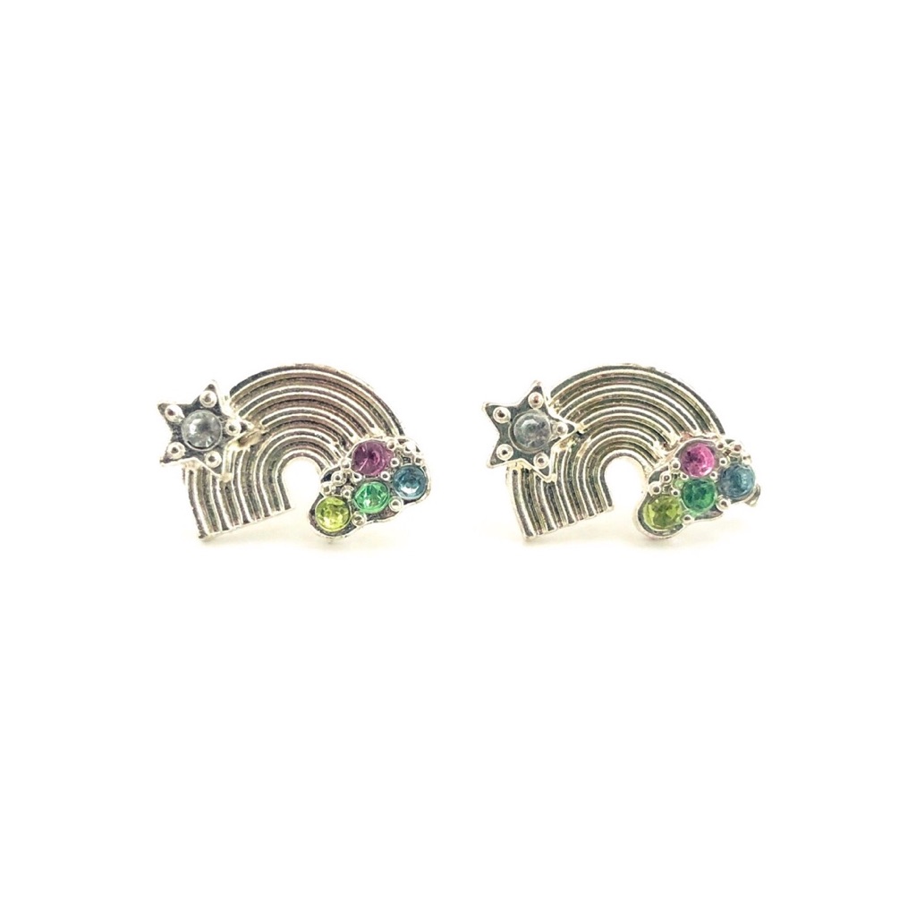 Rainbow Star Rhinestone Silver Tone Studs Earrings